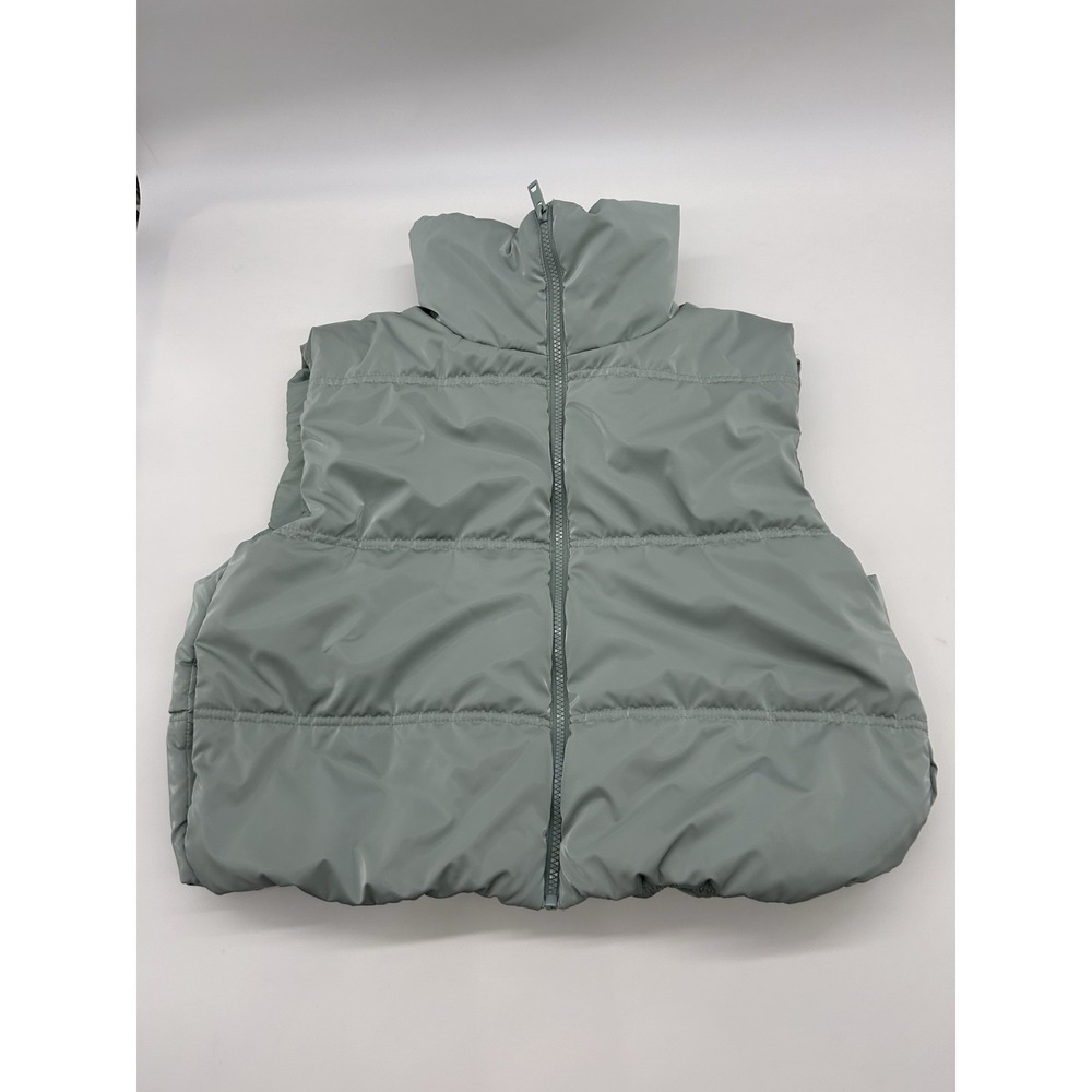 Wild Fable Cropped Puffer Vest Sage Green Mint Matte Womens Medium Full Zip Puff